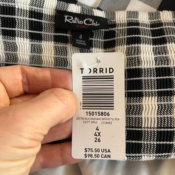 NWT Retro Chic Torrid Size 4 Gingham Midi Poplin Fit & Flare Dress Black White - Picture 3 of 12